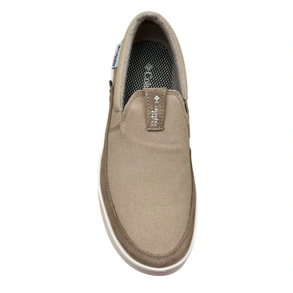 Columbia Men's PFG Boatside Slip On Boat Shoes Size 9 Beige Tan Canvas Upper